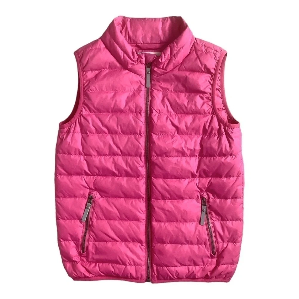 Hanna Andersson Girls Pink Down-feather Full Zip Up Vest‎ Size 12 Pockets